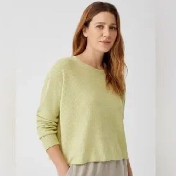 Eileen Fisher Size S Delave Organic Linen‎ Loose Knit Sweater Spring Green Light - Picture 1 of 12